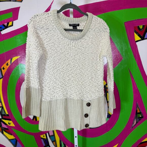Sabrina Lauren, Cream Textured Crew Neck Sweater with Ribbed Hem. Size Small. - Picture 1 of 6